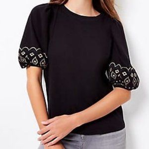 Loft Embroidered Balloon Sleeve Top